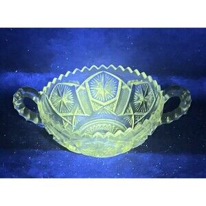 Vintage Handled Dish Imperial Glass Nu-Cut (NUCUT) Star & Fan Pattern-UV